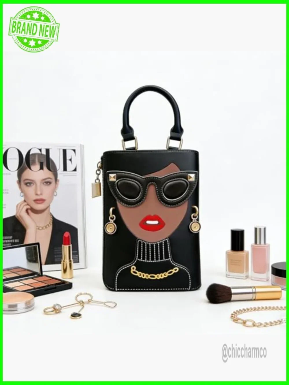 Novelty 3D Lady Face PU Leather Satchel Tote Hobo Crossbody Shoulder Bag